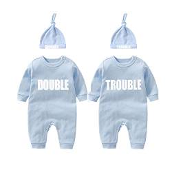 culbutomind baby Zwillinge Baby Bodys Doppel Ärger süßes Outfit mit Hut Baby Pyjamas Zwillinge Geschenk(Blau 6M) von culbutomind