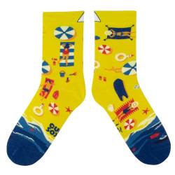 cup of sox Bunte Socken Herren und Damen mit Sonniger Strand, Lustige Socken im Geschenk Kaffee To Go Pappbecher, 45-48 von cup of sox