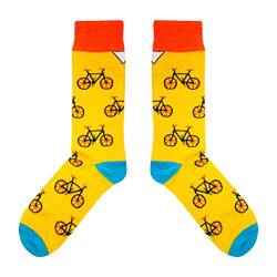 cup of sox Damen Herren Lustige Socken mit Fahrradmuster, Bunte Geschenksocken, Gelb, 37-40 von cup of sox