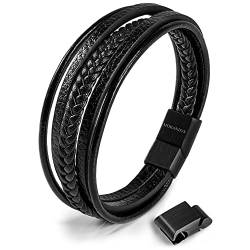Herren-Armband aus schwarzem Leder, weich geflochten mit Magnetverschluss aus Edelstahl, elegantes Armband für Damen und Herren, schwarz, 19 von custom