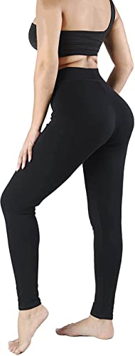 cuteDIY Damen Leggings Schwarz Yoga Hosen Legingshosen Leggins High Waisted Baumwolle Lang von cuteDIY