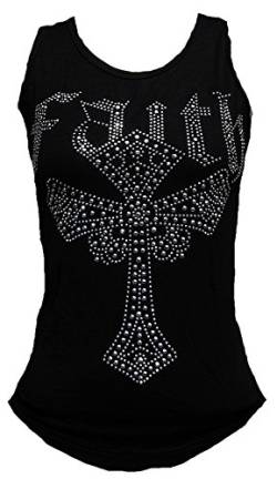 Rockabilly Punk Rock Baby Damen Diamante Strass Designer Tank Top Shirt Gothic Cross schwarz Tattoo Design L 42/44 von d'Rockabilly Punk Rock Baby