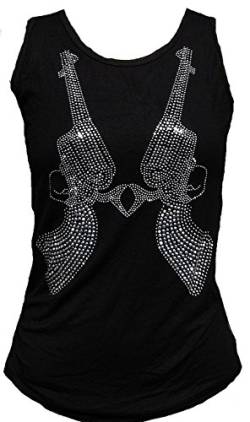 Rockabilly Punk Rock Baby Damen Diamante Strass Designer Tank Top Shirt Mexican Guns Pistolen schwarz Tattoo Design XXL 48/50 von d'Rockabilly Punk Rock Baby