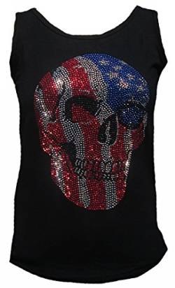 Rockabilly Punk Rock Baby Damen Lady Stretch Tank Top Shirt Schwarz Black USA Flag Skull Totenkopf Strass Diamante Designer Tattoo Teil L 42/44 von d'Rockabilly Punk Rock Baby