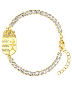 d'origine Ungarn Wappenarmband, Ungarn Zirkonia Armband, Ungarn Kette, Ungarn-Flaggenkette, Ungarn-Schmuck, Ungarn Schmuck für Damen Gold von d'origine