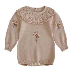 dPois Baby Mädchen Pullover Strickpullover Baumwolle Sweater Oberteil mit Volant Kragen Blumen Muster Kleinkind Herbst Winter Outfit Dunkelpink 86-92 von dPois