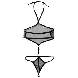 dPois Damen Bodysuit Sexy Transparent Stringbody High Cut Einteiler Monokini Neckholder Bikini Unterwäsche Reizwäsche Sexy Dessous Schwarz_B One Size von dPois