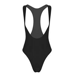 dPois Damen Brustfrei Bodysuit Ärmellos Body Badeanzug mit Hohem Beinausschnitt Stringbody Reizwäsche Unterwäsche Elastisch Schwarz Medium von dPois