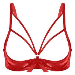 dPois Damen Hebe BH Push Up Offene Brust Büstenhebe Sexy Lack Leder Oberteil Top Unterwäsche Reizwäsche Ouvert Dessous Rot 3XL von dPois