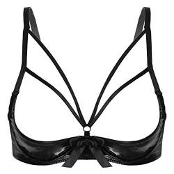 dPois Damen Hebe BH Push Up Offene Brust Büstenhebe Sexy Lack Leder Oberteil Top Unterwäsche Reizwäsche Ouvert Dessous Schwarz 3XL von dPois