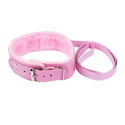 dPois Damen Herren Halsband Kunstleder Hals Choker Collar mit Abnehmbarer Leine Flirting Kette Sex Flirt Spielzeug Halsbänder Handfesseln Sexspielzeug Rosa One Size von dPois