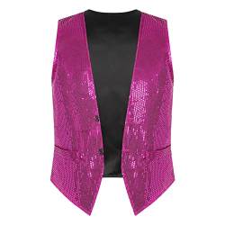 dPois Damen Herren Pailletten Weste Anzugweste Ärmellos Jacke Glitzer Waistcoat mit Knopfleiste Vintage 80er Disco Tanz Kostüm Fasching Karneval Hot Pink XXL von dPois