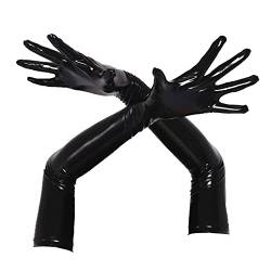 dPois Damen Herren Wetlook Handschuhe Lack Leder Lange Fingerhandschuhe Gothic Abendhandschuhe Fingerlos Armstulpen Halloween Party Clubwear A Schwarz L von dPois