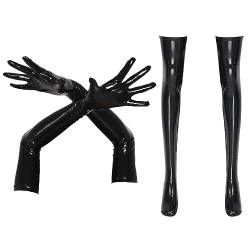 dPois Damen Herren Wetlook Handschuhe Lack Leder Lange Fingerhandschuhe Gothic Abendhandschuhe Fingerlos Armstulpen Halloween Party Clubwear Schwarz_Handschuhe&Strümpfe XL von dPois