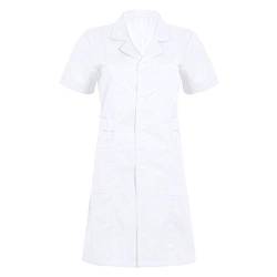 dPois Damen Krankenschwester Kleid Medizinische Pflegerin Uniform Baumwolle Kurzarm mit seitlichen Taschen Arztin Labor Kittel Arbeitskleidung Weiß Small von dPois