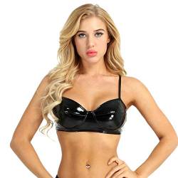 dPois Damen Lack Leder BH Push Up Sexy Bra Bustier Bügellos BH Büstenhalter Wetlook Oberteil Top mit Spagettiträger Dessous Schwarz 4XL von dPois