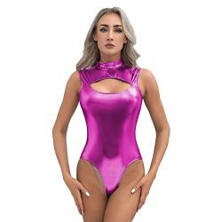 dPois Damen Metallic Bodysuit Sexy Body Einteiler Stringbody Catsuit Cut Out Unterwäsche Dessous Sommer Badeanzug Badebekleidung Hot Pink B S von dPois