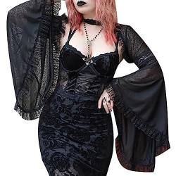 dPois Damen Punk Gothic Bolero Kurzes Crop Tops Schrug Dirndl Bluse aus Spitzen Langarm mit Haken Viktorianische Kostüm für Rollenspiel Party Fasching Schwarz G L von dPois