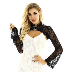 dPois Damen Punk Gothic Bolero Kurzes Crop Tops Schrug Dirndl Bluse aus Spitzen Langarm mit Haken Viktorianische Kostüm für Rollenspiel Party Fasching Schwarz Medium von dPois