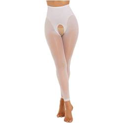 dPois Damen Transparent Strumpfhose Schritt Offen Sexy Nylon Strümpfe Leggigns Ohne Füße Hohe Taille Ouvert Dessous Unterwäsche Stretch Typ A Weiß Einheitsgröße von dPois