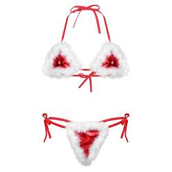 dPois Damen Weihnachten Dessous Santa Weihnachtdfrau Bikini Unterwäsche Triangel BH Bikini Oberteil mit String Tanga Sexy Baby Doll Negligee Rot XL von dPois