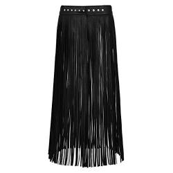 dPois Frauen Fransen Rock Lang Leder Rock Bund Fringe Tassel Rock Damenrock Quaste Skirt Hip Hop Punk Rock Clubwear Tanzrock Party Club in Schwarz, Beige Schwarz Medium von dPois