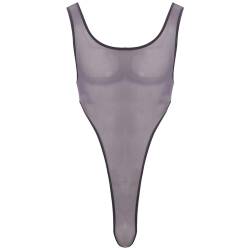 dPois Herren Body Sexy Stringbody Einteiler Bodysuit Unterhemd High Cut Transparent Glänzend Unterwäsche Dessous Stretch A Kohlengrau Einheitsgröße von dPois