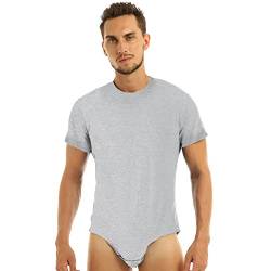 dPois Herren Bodysuit Baumwolle Einteiler Body Kurzarm Unterhemd Shirts Pyjamas mit Druckknöpfen Slim Fit Erwachsene Nachtwäsche Casual Grau 3XL von dPois