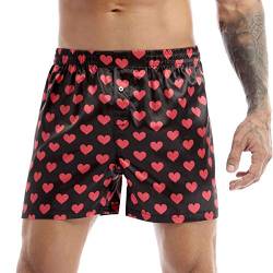 dPois Herren Boxershorts Boxer Briefs mit Herzchen Punkt Druck Glänzend Kurze Hose Schlafanzugshorts Männer Unterwäsche Unterhose Nachtwäsche Schwarz XL von dPois