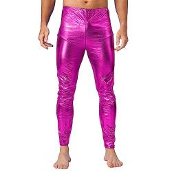 dPois Herren Glänzend Leggings Sexy Slim Fit Leggins Skinny Tights Lange Hose Stretch Männer Halloween Disco Tanz Kostüm Party Clubwear Hot Pink M von dPois