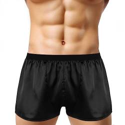 dPois Herren Glänzend Satin Boxershorts Boxer Briefs Panties Männer Höschen Unterhosen Trunk Kurze Schlafanzughose Nachtwäsche Schwarz XL von dPois