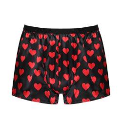 dPois Herren Glänzend Satin Boxershorts Boxer Briefs Panties Männer Höschen Unterhosen Trunk Kurze Schlafanzughose Nachtwäsche Schwarz mit Herzchen Muster L von dPois