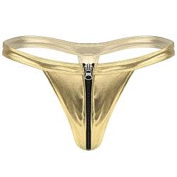 dPois Herren Metallic Unterwäsche G-String Tanga T-Rücken Slip Bikinihose Thong mit Reißverschluss Briefs Unterhose Sexy Unterwäsche Dessous Gold One Size von dPois