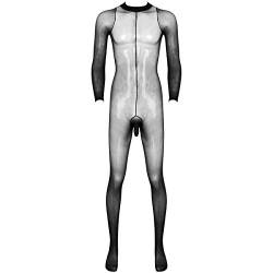 dPois Herren Sexy Transparent Body Einteiler Overall Bodystockings Nylon Strumpfhose Ganzkörper mit offener Penishülle Dessous Reizwäsche Schwarz OneSize von dPois
