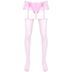 dPois Herren Strumpfhose Sexy Transparent Strapse Strümpfe Sissy Dessous String Ouvert Slip Unterhose Nylon Unterwäsche Rosa B One Size von dPois