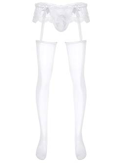 dPois Herren Strumpfhose Sexy Transparent Strapse Strümpfe Sissy Dessous String Ouvert Slip Unterhose Nylon Unterwäsche Weiß One Size von dPois