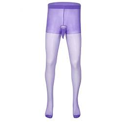 dPois Herren Strumpfhosen Nylon Pantyhose mit Penishülle Leggings Transparent Lange Unterhose Nahtlos Sexy Unterwäsche Stretch Reizwäsche Violett One_Size von dPois