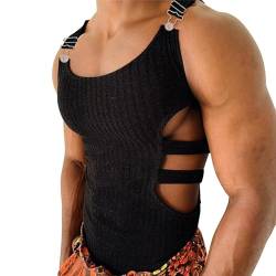 dPois Herren Vintage Tank Top Unterhemd Ärmellos Shirt Steampunk Gothic Oberteil mit Schnürung Sexy Weste T-Shirt Party Fasching Clubwear Schwarz A M von dPois