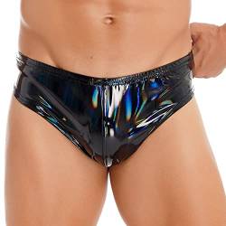 dPois Herren Wetlook Slip Tanga Sexy Unterhose Höschen Slip Lack Leder Briefs Shorts Unterwäsche Dessous Latex Kleidung Clubwear Schwarz Holografisch 4XL von dPois