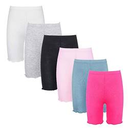 dPois Mädchen 6er Set Leggings Kurz Baumwolle Shorts Radlerhose Boyshort Höschen Fahrradhose mit Rüschen Saum Kinder Sport Radfahren Kurze Hose Typ C 128-134/8-9 Jahre von dPois