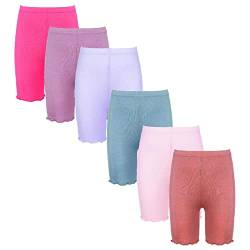 dPois Mädchen 6er Set Leggings Kurz Baumwolle Shorts Radlerhose Boyshort Höschen Fahrradhose mit Rüschen Saum Kinder Sport Radfahren Kurze Hose Typ E 104-110/4-5 Jahre von dPois