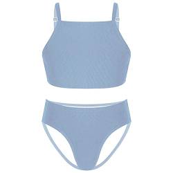 dPois Mädchen Bikini Bademode Zweiteiliger Badeanzug Badekleidung Einfarbig Swimwear Push Up mit Polster Bikinihose Sommer Strandmode Navy Blau 146-152/11-12 Jahre von dPois