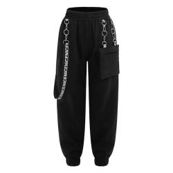 dPois Mädchen Cargohose Kinder Baggy Hose Tanzhose Hip Hop Street Dance Kleidung Lange Hose Pants mit Ketten Teenager Tanzkleidung A Schwarz 122-128/7-8 Jahre von dPois