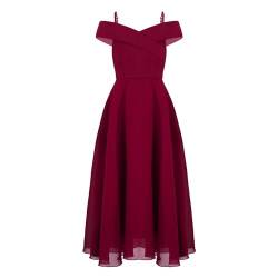 dPois Mädchen Chiffon Off Shoulder Kleider Festlich Ballkleid Abendkleid A-Linie Maxi Lang Blumenmädchen Kleid Kinder Hochzeit Geburtstag Party Outfit Burgundy 146-152/11-12 Jahre von dPois