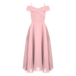 dPois Mädchen Chiffon Off Shoulder Kleider Festlich Ballkleid Abendkleid A-Linie Maxi Lang Blumenmädchen Kleid Kinder Hochzeit Geburtstag Party Outfit Rosa 170-176/15-16 Jahre von dPois