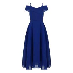 dPois Mädchen Chiffon Off Shoulder Kleider Festlich Ballkleid Abendkleid A-Linie Maxi Lang Blumenmädchen Kleid Kinder Hochzeit Geburtstag Party Outfit Royal Blau 170-176/15-16 Jahre von dPois