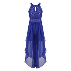 dPois Mädchen Festlich Kleider Neckholder Partykleid Blumenmädchenkleid Spitze Chiffon Vokuhila Kleid Elegant Hochzeit Geburtstag Outfits Royal Blau 170-176/15-16 Jahre von dPois