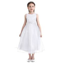 dPois Mädchen Festlich Prinzessin Kleid Ärmellos Hochzeit Partykleid Cocktailkleid mit Glitzern Midi Lang Blumenmädchen Kleid Elegant Weiß 176/16 Jahre von dPois