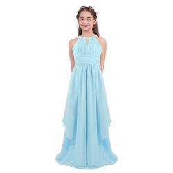 dPois Mädchen Festliches Kleid Abendkleid Maxikleid Neckholder Empire Kleid Festlich mit Strass Verziert aus Chiffon Unregelmäßig für Hochzeit Party Taufe Hell Blau 152/12 Jahre von dPois