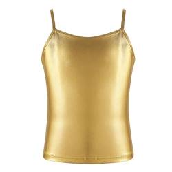 dPois Mädchen Glänzend Crop Top Metallic Spaghetti Shirt T-Shirt Sommer Tops Kinder Ballett Tanz Top Party Bekleidung Sportbekleidung Turnanzug Gold 140/10 Jahre von dPois